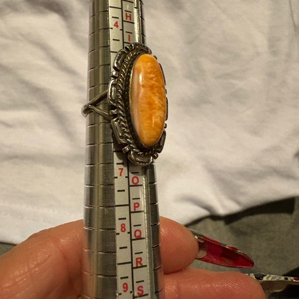 Light orange spiny oyster Navajo sterling silver